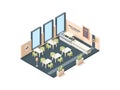 Pizzeria interior. Fast food caffe restaurant buffet italian industrial office cross plan with furniture vector