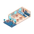 Pizzeria Interior with Furniture Isometric View. Vector Royalty Free Stock Photo