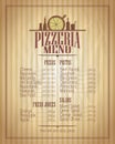 Pizzeria menu list design, retro style