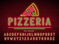 Pizzeria neon light alphabet, extra glowing font Royalty Free Stock Photo