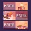 Pizzeria posters with cafe interior, pizza, oven Royalty Free Stock Photo