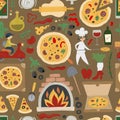 Pizzeria Seamless Pattern Background. Pizza Make and Delivery design elements