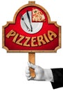 Pizzeria - Sign with Hand of Waiter Royalty Free Stock Photo