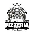 Pizzeria vector vintage emblem or logo with chef