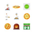 Pizzeria vector set. Pizza cafe or restaurant sign. Pizza icons