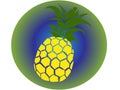 Vector icon of yellow pineapple with green and with background in shades of green type tropical illustration of beach vacation