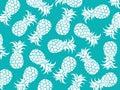 Vector tropical background of white pineapples with blue color background as vector for beach patterns and all summer. holiday ill