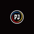 PJ monogram logo isolated on circle shape with 3 slash colors rounded Royalty Free Stock Photo
