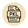 Pkl file type icon. files and document format extension. with an outline style design and cream background
