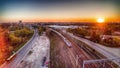 PKP Intercity train passing through next to the National Stadium in Warsaw. Royalty Free Stock Photo