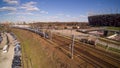 PKP Intercity train passing through next to National Stadium in Warsaw.