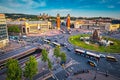 Placa d& x27;Espanya, Barcelona, Spain with city traffic on sunset