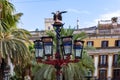 Placa Reial, detail of colorful lamp post known as GaudÃÂ¬ first opera. Barcelona