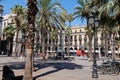 Placa Reial, Royal Square in the Barri Gothic of Barcelona With the People, the Palms and the Fountain at the Center, Catalonia,