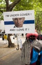 Placard with a face of Russian President Vladimir Putin