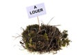 Placard for rent in French planted in a bird`s nest Royalty Free Stock Photo