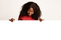 Place For Ad. Smiling African American Lady Looking At Blank Advertisement Board Royalty Free Stock Photo