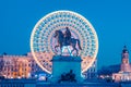 Place Bellecour, famous statue of King Louis XIV by night