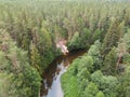 A place for camping and swimming on the Valge River in Estonia, photo from a drone