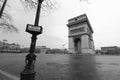 Place Charles de Gaulles Arc de Triomphe being empty during the lockdown in Paris coronavirus COVID-19.