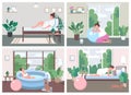 Place for childbirth at home flat color vector illustration set Royalty Free Stock Photo