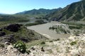 Place of the confluence of the rivers Katun and Chuya in Altai mountains. Siberia, Russia Royalty Free Stock Photo