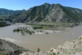 Place of the confluence of the rivers Katun and Chuya in Altai mountains. Siberia, Russia Royalty Free Stock Photo