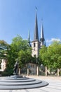 Place de Clairefontaine Luxembourg City with monument and cathedral