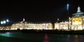 Place de la Bourse of Bordeaux city at night with water mirror front