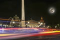 Place de la Concorde and Obelisk of Luxor at Night (with the moon), Paris, France Royalty Free Stock Photo