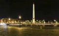 Place de la Concorde and Obelisk of Luxor at Night panorama, Paris, France