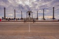 Place de la RÃÂ©publique with Gandhi memorial in Puducherry, South India during sunrise with dramatic sky