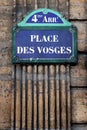 Place des Vosges Paris street sign