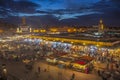Place Djemaa el-Fna in Marrakech, Morocco, at twilight.
