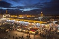 Place Djemaa el-Fna in Marrakech, Morocco, at twilight