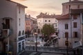 Place du 23 Aout 1944 Square, a pedestrian square with cafes and bars, in the center of Bourgoin, typical town of French Dauphine