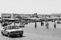 Place el Hedim, the main square in the old city of Meknes, Morocco, North Africa in grayscale