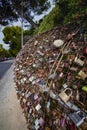 locks put by tourists on a wire fence Royalty Free Stock Photo