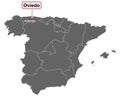 Place name sign Oviedo at map of Spain