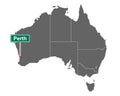 Place name sign Perth at map of Australia