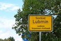 Place-name sign of the seaside resort Lubmin in the district of Vorpommern Greifswald at the Baltic sea, nearby is the landfall of