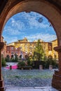 Place Nationale at Christmas seen from the arcades, in Montauban in the Tarn et Garonne in Occitanie, France Royalty Free Stock Photo