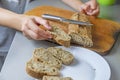 place pieces of sliced bread on a white plate.