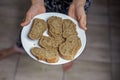 place pieces of sliced bread on a white plate.