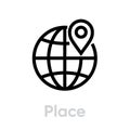 Place pointer location globe earth icon. Editable line vector. Simple isolated single sign.