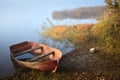 Place for relaxation in Lithuania.Old boat by the lake