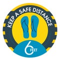 Place the round sticker on the floor. Keep a safe distance by marking the distance between people in public places such as eleva