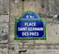 Place Saint-Germain des Pres street sign close-up. Paris, France.