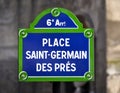 Place Saint-Germain des Pres street sign Royalty Free Stock Photo