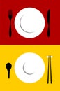 Place setting backgrounds on red and yellow Royalty Free Stock Photo